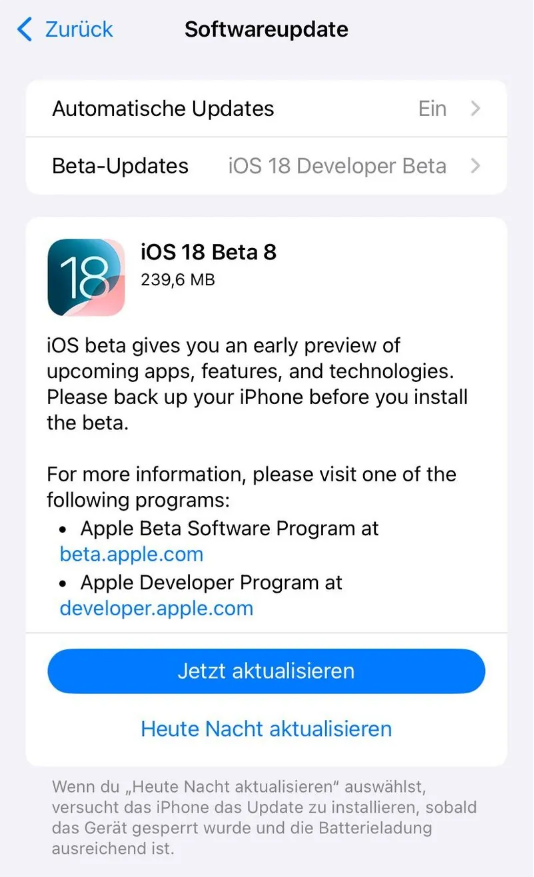 祁阳苹果手机维修分享苹果 iOS / iPadOS 18 开发者预览版 Beta 8 发布 